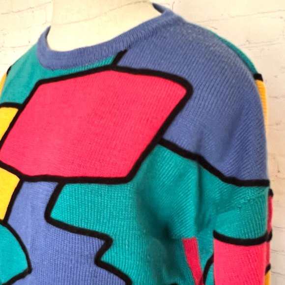 90's Chaus - Abstract Color Block Pullover Sweater - Size Small - Picture 4 of 8